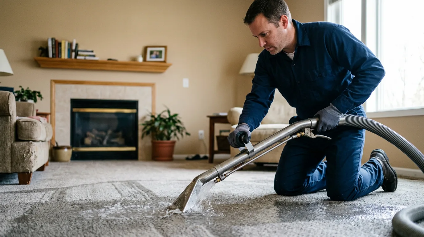 Water damage restoration technician working near Scales Mound, IL